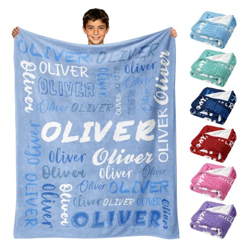 Personalized Blanket with Name, Custom Name Blanket Gifts for Kids Adults Boys Girls Teen, Soft Customized Fleece Flannel Throw for Bedroom Living Room, Birthday Christmas - color: Bright Blue