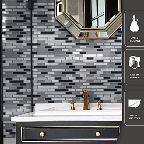 Art3d 12" x 12" Peel and Stick Tile Kitchen Backsplash Sticker Gray Brick (6 Tiles) - color: Gray-white
