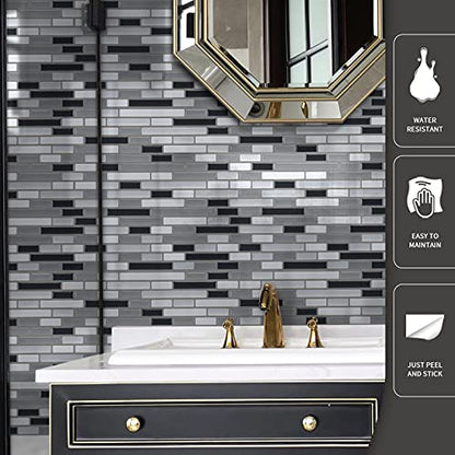 Art3d 12" x 12" Peel and Stick Tile Kitchen Backsplash Sticker Gray Brick (6 Tiles) - color: Gray-white