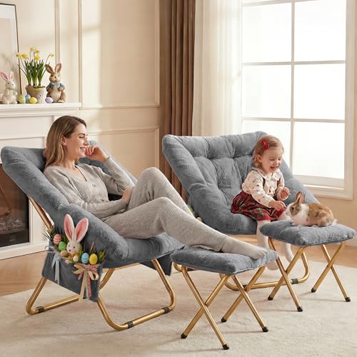 Kasunpul Comfy Saucer Chair, Foldable Living Room Chairs, Soft Faux Fur Lounge Chair for Bedroom, Reading Chairs for Adults, Teens, X-Large (Grey) - color: Grey