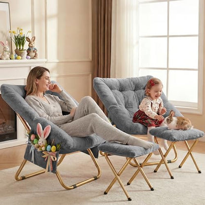 Kasunpul Comfy Saucer Chair, Foldable Living Room Chairs, Soft Faux Fur Lounge Chair for Bedroom, Reading Chairs for Adults, Teens, X-Large (Grey) - color: Grey
