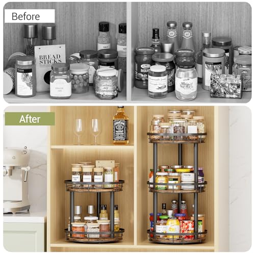LAMU 12'' Wood Lazy Susan Spice Rack Organizer, 3 Tier Spice Organization for Cabinet, Countertop, Kitchen, Table Top, Pantry, Condiment and Seasoning Rack Organizer - size: 3 Tier 12 in