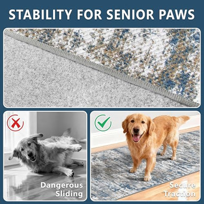 Washable Carpet Runners for Hallway 16ft-Non Slip Floor Runners for Dogs, Abstract Hallway Runner Rug with ‌Silicone Backing, Stain Resistant Rug for Indoor High Traffic,2.6x16,Multi | Washable Runner Rug with Silicone Backing for Dogs Stain-Resistant Mod