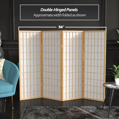 4 ft. Short Window Pane Shoji Screen - Natural - 4 Panels - color: Natural, size: 4 Panels
