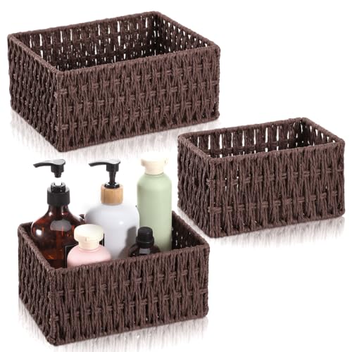 3 Pack Wicker Baskets for Organizing, Toilet Tank Basket for Bathroom, Hand-Woven Paper Rope Wicker Baskets, Toilet Paper Storage Basket for Toilets Tank Top for Shelves(Coffee) - color: Chocolate Brown