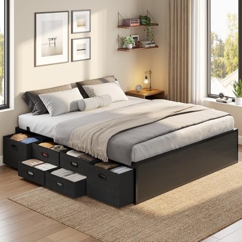ADORNEVE Full Size Bed Frame with 12 Storage Drawers, Metal Platform Bed | Black Bed Frame with Steel Slat Support and Footboard for Boys/Teen/Adult, No Box Spring Needed, Easy Assembly, Noise-Free - size: Full-12 Drawers