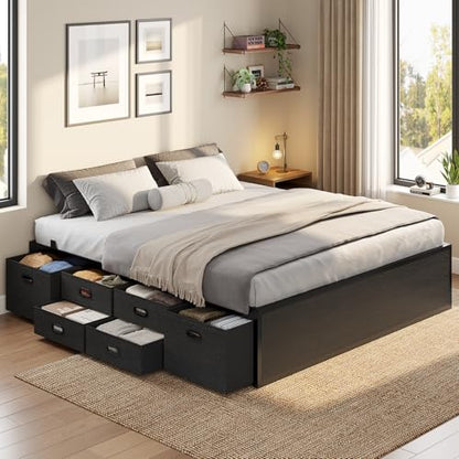 ADORNEVE Full Size Bed Frame with 12 Storage Drawers, Metal Platform Bed | Black Bed Frame with Steel Slat Support and Footboard for Boys/Teen/Adult, No Box Spring Needed, Easy Assembly, Noise-Free - size: Full-12 Drawers