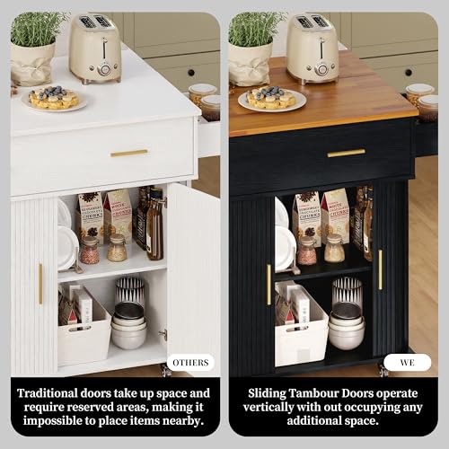 DHH Rolling Kitchen Island with Drop Leaf Countertop&Ample Storage - 39.4" Small Mobile Kitchen Cart On Wheels with Sliding Door,Drawers,Spice Rack & 2-Tier Storage(Black) - color: Black