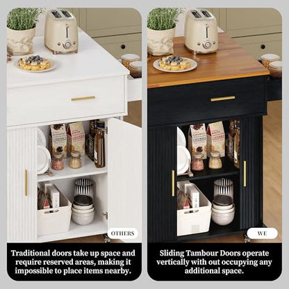 DHH Rolling Kitchen Island with Drop Leaf Countertop&Ample Storage - 39.4" Small Mobile Kitchen Cart On Wheels with Sliding Door,Drawers,Spice Rack & 2-Tier Storage(Black) - color: Black
