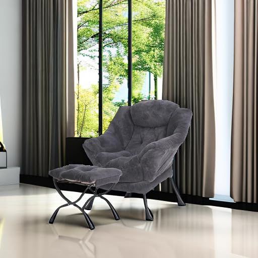 Lazy Chair with Ottoman, Comfy Reading Accent Chair, Plush Navy - color: Plush-navy