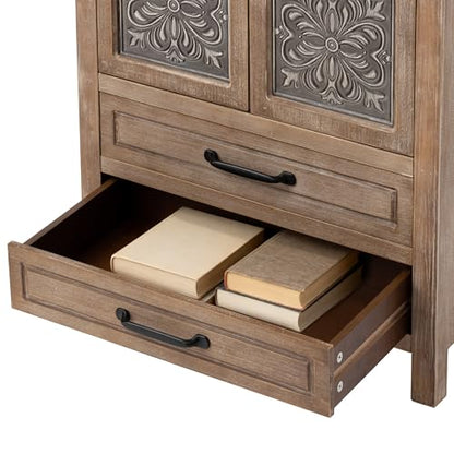 COSIEST 48" Tall Farmhouse Accent Cabinet with Doors and Drawers, Rustic Wood Storage Cabinet with Adjustable Shelves for Living Room or Entryway - size: 48 Inch Tall (2-Door 2-Drawer)