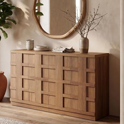 VividVibe Sideboard Buffet Cabinet with Storage, 62.6”W Credenza Storage Cabinet, Large Cabinet with 6 Compartments, Console Table for Dining Room, Kitchen, and Living Room, Entryway (Brown Oak) - color: Brown Oak