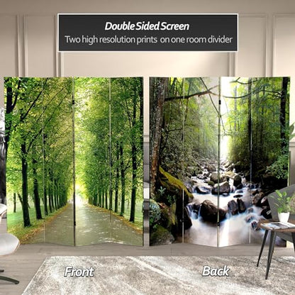 Red Lantern Double Sided Path of Life Canvas Folding Screen, 6 Foot - 4 Panel - size: 6 Foot - 4 Panel
