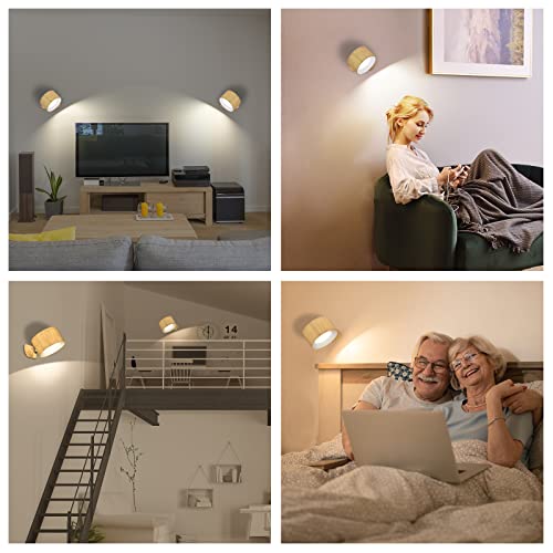Deyagoo LED Wall Sconce, Rechargeable Wall Light with Remote-Wood | 3 Colors, Dimmable, Magnetic Rotating Head, 360 Degree Rotate - color: A-Wood