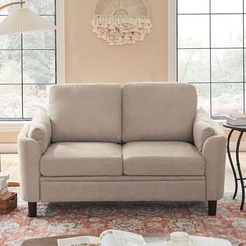 59" Loveseat Sofa, Mid Century Modern Love Seat with Back Cushions, 2-Seat Small Sofa Couch for Living Room Bedroom Small Spaces, Beige - color: Beige, size: Loveseat Sofa