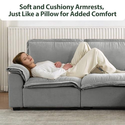 HALLYBEE Cloud Couch Sectional Modular Sofa for Living Room Grey | Modular Sectional Cloud Couch with Movable Ottoman, L-Shaped, 3-Seater, Chenille Fabric, Removable Cushion Covers, Apartment - color: Cloud Grey