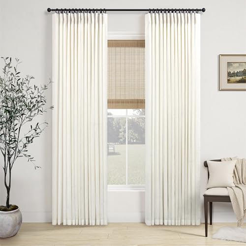 Cream Semi Sheer Linen Curtains 78 Inch Length for Living Room Pinch Pleated Back Tab Industrial Farmhouse Textured Gauze Ivory Light Filtering Curtain Drapes for Dining Room Office 78 Long 2 Panel - color: Natural, size: 40"W x 78"L (Pack of 2)