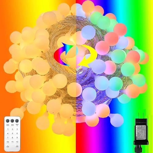 RaThun 180ft Globe String Lights with Remote, Multicolor & Warm White | 300 LED Color Changing,11 Modes,16ft Extended Lead,Fairy Lights for Bedroom,Classroom,Christmas,Party,Garden,Home Decor - size: 180ft Multicolor Plug In String Lights