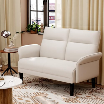 Yongchuang Small Couch 46" Beige Faux Leather Loveseat Sofa for Living Room Bedroom Love Seat Mini Couch with Arm Rest - color: Beige