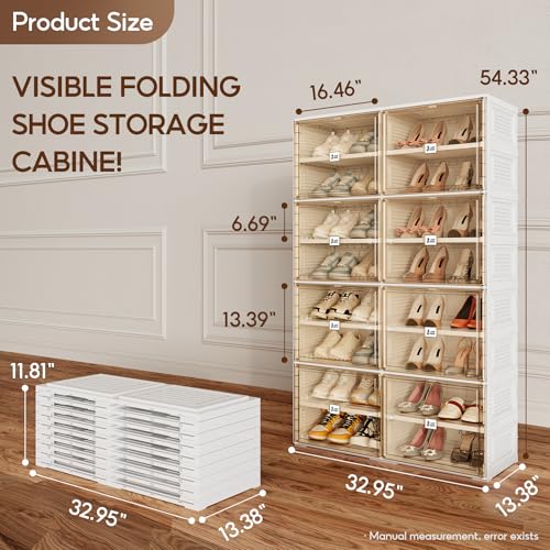 ANTBOX Portable Shoe Rack Organizer for Closet Entryway, Stackable Sneaker Storage Shoe Cabinet with Magnetic Clear Door, Large Plastic Storage containers Bins with Lids 8 Tiers 32 Pairs - size: 8 Tiers 32 Pairs