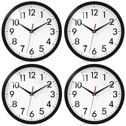 4 Pcs Multi Time Zone Wall Clock Silent Non Ticking Quartz Battery Operated | 10 Inch Black Modern Wall Clock Quiet for Classroom Clocks for Living Room Garage Office Home Bedroom Kitchen Bathroom - size: 10 Inch