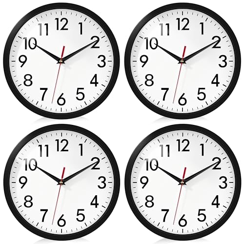 4 Pcs Multi Time Zone Wall Clock Silent Non Ticking Quartz Battery Operated | 10 Inch Black Modern Wall Clock Quiet for Classroom Clocks for Living Room Garage Office Home Bedroom Kitchen Bathroom - size: 10 Inch