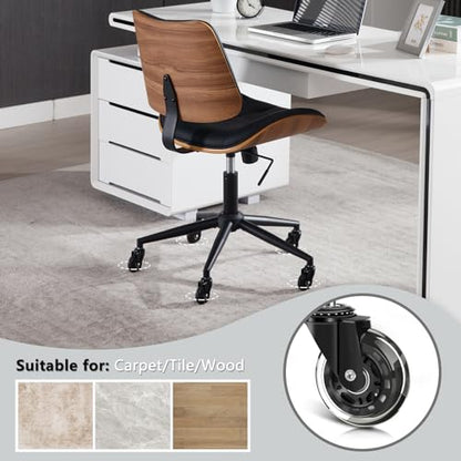 Home Office Desk Chair with Rubber Wheels, Armless Bentwood, Black | Adjustable Height Armless Office Chair, PU Leather Mid Back 360°Small Computer Chair, No Arms Walnut Seating, 300LBS Support - color: Black, size: Standard Style