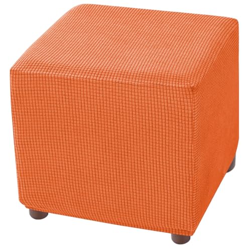 Ottoman Cover Square Storage Ottoman Slipcover Jacquard Stretch Footrest Stool Covers with Elastic Band Cube Storage Stool Ottoman Covers Footstool Sliocovers Protection Orange - color: Orange