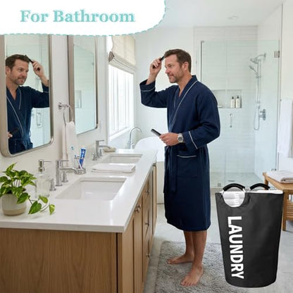 WOOHA 125L Large laundry basket,Collapsible laundry hamper, Tall Clothes Baskets Folding Washing Bin Foldable Fabric Hamper Bags for Bedroom, Closet,Bathroom,College,laundry bag,Black - color: Black, size: 125L-XXXL