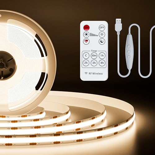 PAUTIX 5V USB COB LED Strip Lights Dimmable LED Lights 4000K Natural White with RF Remote,1200lm,Dotless Flexible Tape Light for Under Cabinet,Bedroom,TV Backlight,Kitchen,Shelf,Mirror Lighting 6.56ft - color: 4000K