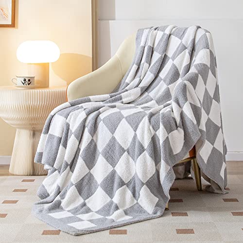 SeaRoomy Fuzzy Checkered Throw Blanket for Couch,Light Grey 51"X63" | Warm,Cozy,Fluffy,Lightweight,Gift for Women Couch Sofa Bed Room Decor - color: Grey, size: 51"×63"