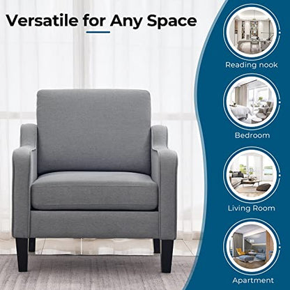 VINGLI Mid Century Modern Accent Chair, Light Grey Fabric Accent Chairs for Living Room Upholstered Armchair with Scooped Arms for Bedroom, Apartment, Studio, Office, Waiting Room - color: Light Grey