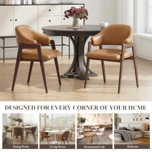 MALOL Wooden Dining Chairs Set of 2, Faux Leather, Curved Open Back, Brown - color: Brown, size: Set of 2