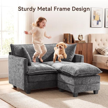 50" Loveseat Sofa with Ottoman, Cloud 2-Layer Cushion & 27" Deep Seat, Modern Love Seat Small Couch with 2 Washable Pillows for Small Spaces, Bedroom, Apartment, Office, Living Room, in a Box, Grey - color: Grey, size: Loveseat with Ottoman