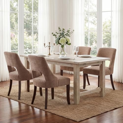 UVV Wooden Dining Chairs Set of 2, Mid Century Modern Upholstered Dining Room Chair Kitchen Chairs, Chenille Dinner Chair with Solid Wood Legs for Kitchen Dining Room, Khaki - color: Khaki, size: Set of 2