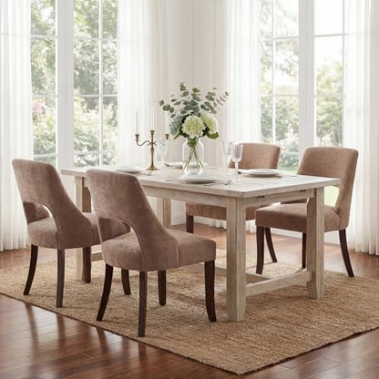 UVV Wooden Dining Chairs Set of 2, Mid Century Modern Upholstered Dining Room Chair Kitchen Chairs, Chenille Dinner Chair with Solid Wood Legs for Kitchen Dining Room, Khaki - color: Khaki, size: Set of 2