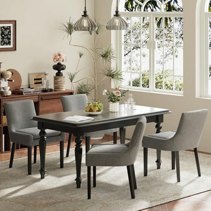 COLAMY Modern Dining Room Chairs Set of 4 with Mid Back and Wood Legs, Upholstered Kitchen Chairs for Dining Room/Living Room, Dark Grey - color: Grey, size: Set of 4