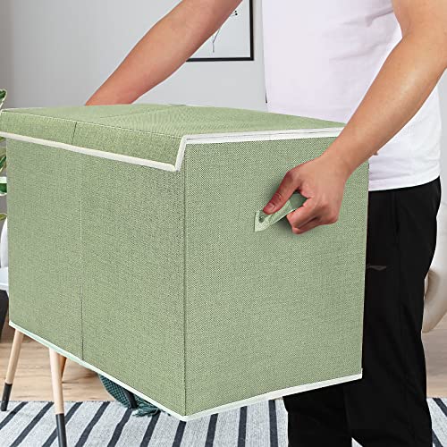 Large Toy Box Chest Storage with Lid, Collapsible Kids Toy Storage Box Bin | Toy Chest with Rivets Handles for Kids, Boys, Girls, Nursery, Playroom, Living Room, Bedroom, 25"x 13" x 16" (Linen Green) - color: Large Green