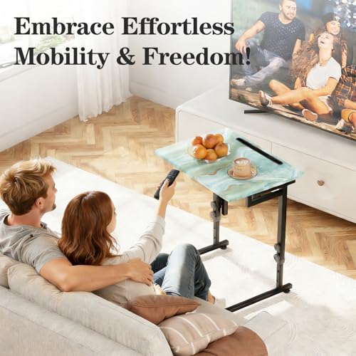 Adjustable Folding TV Tray, C-Shaped Foldable Table, No assembly(Sea Blue) | Heavy-duty steel frame, Height adjustable, Folds flat for storage, For Couch, Small Space, Living room - color: Sea Blue+black