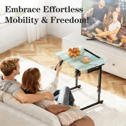 Adjustable Folding TV Tray, C-Shaped Foldable Table, No assembly(Sea Blue) | Heavy-duty steel frame, Height adjustable, Folds flat for storage, For Couch, Small Space, Living room - color: Sea Blue+black