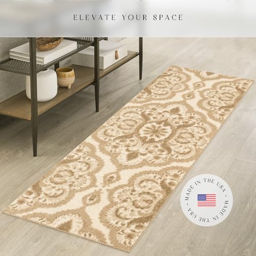 Maples Rugs Vivian Medallion Runner Rug - Made in USA - Washable, Non Slip, Indoor Carpet for Hallway, Kitchen, and Laundry Room, 2' x 6', Beige - color: Beige, size: 2' x 6' (Runner)