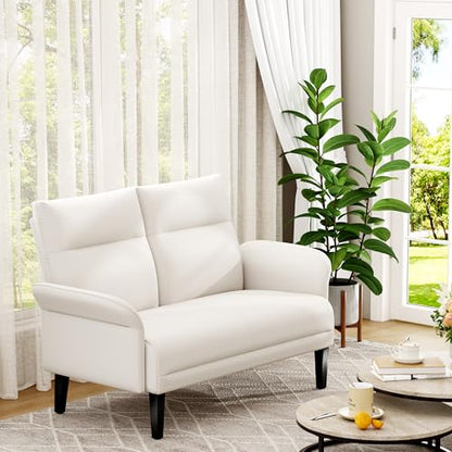 Yongchuang Small Couch 46" Beige Faux Leather Loveseat Sofa for Living Room Bedroom Love Seat Mini Couch with Arm Rest - color: Beige