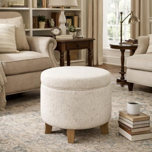 HomePop 19" Round Storage Ottoman with Flared Legs - Linen - color: Linen Cream