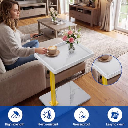 C Table End Table Adjustable Height, 360°Swivel TV Tray Table for Small Spaces, Couch Tables that Slide Under, C Shaped Side Tables Living Room and Bedroom for Sofa, Bed,Chair, Snack