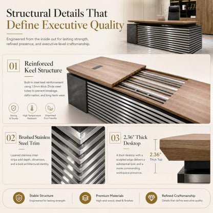 SAINTCY L Shaped Executive Standing Desk with Drawers, 70.87In Large Modern Adjustable Heigh Office Desk w/File Cabinet, AC/USB, 2.56" Thick Floating Desktop,for Home Office, Studio - color: Left, size: 62.99"D x 70.87"W x 29.5"H