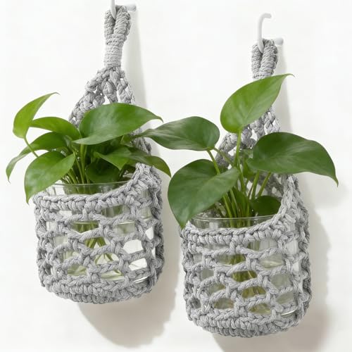 Macrame Wall Plant Hanger, Hanging Planter Basket Holder, Wall Planters for Indoor Plants, for Up to 4 Inch Pot (Grey, 4-Inch) - color: Gray, size: 4-Inch