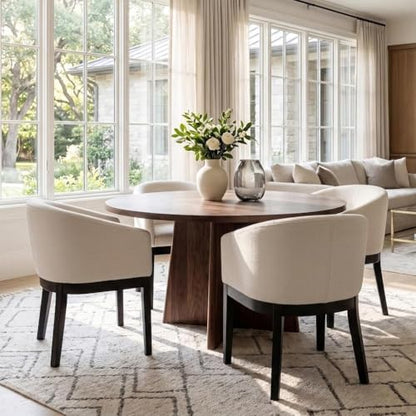 HNY Barrel Dining Chairs Set of 4, Mid Century Modern Upholstered Dining Chairs with Arms, Linen Kitchen & Dining Room Chairs, Solid Wood Frame Accent Chairs for Kitchen, Apartment, Cream - color: Cream,black Lges, size: 4 Chairs
