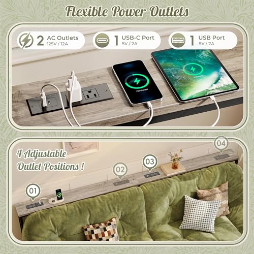 Huuger 102.4 Inch Sofa Table with Power Outlets, 23.9’’-34.4’’ Height Adjustable Range, Behind Couch Table with USB-C Ports, Sofa Tables Narrow Long, Skinny Console Table, Small Spaces, Oak - color: Oak, size: 102.4''W x 23.9''-34.4''H