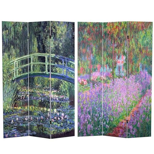 Red Lantern 6 ft. Tall Double Sided Works of Monet Canvas Room Divider - Water Lily/Garden - color: Water Lily/Garden