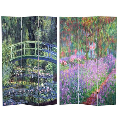 Red Lantern 6 ft. Tall Double Sided Works of Monet Canvas Room Divider - Water Lily/Garden - color: Water Lily/Garden